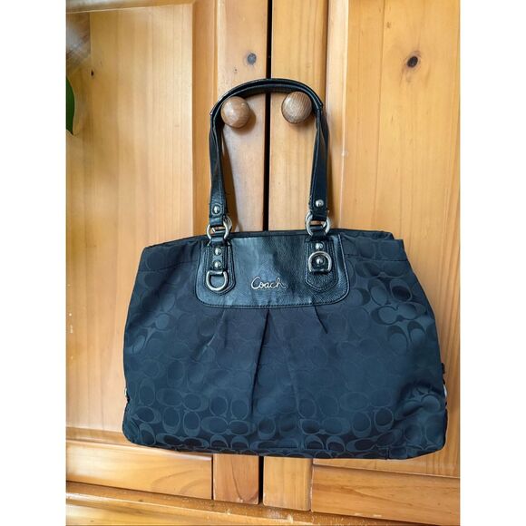 Coach Ashley Signature Sateen Carryall Tote Black F15510 – Authentic” - Picture 2 of 16
